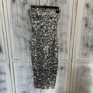 B. Darlin
Sequin Strapless Side Slit Midi Dress fairy core festival S futuristic